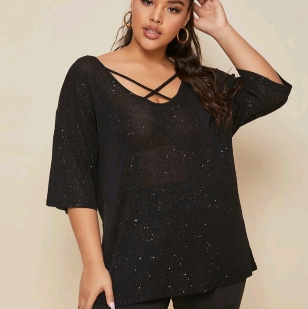 Plus Size Galaxy Criss Cross Tee